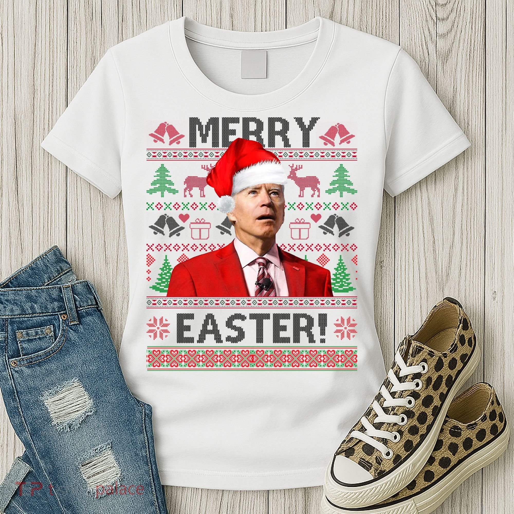 Funny Santa Joe Biden Merry Easter Ugly Christmas Women's T-Shirt