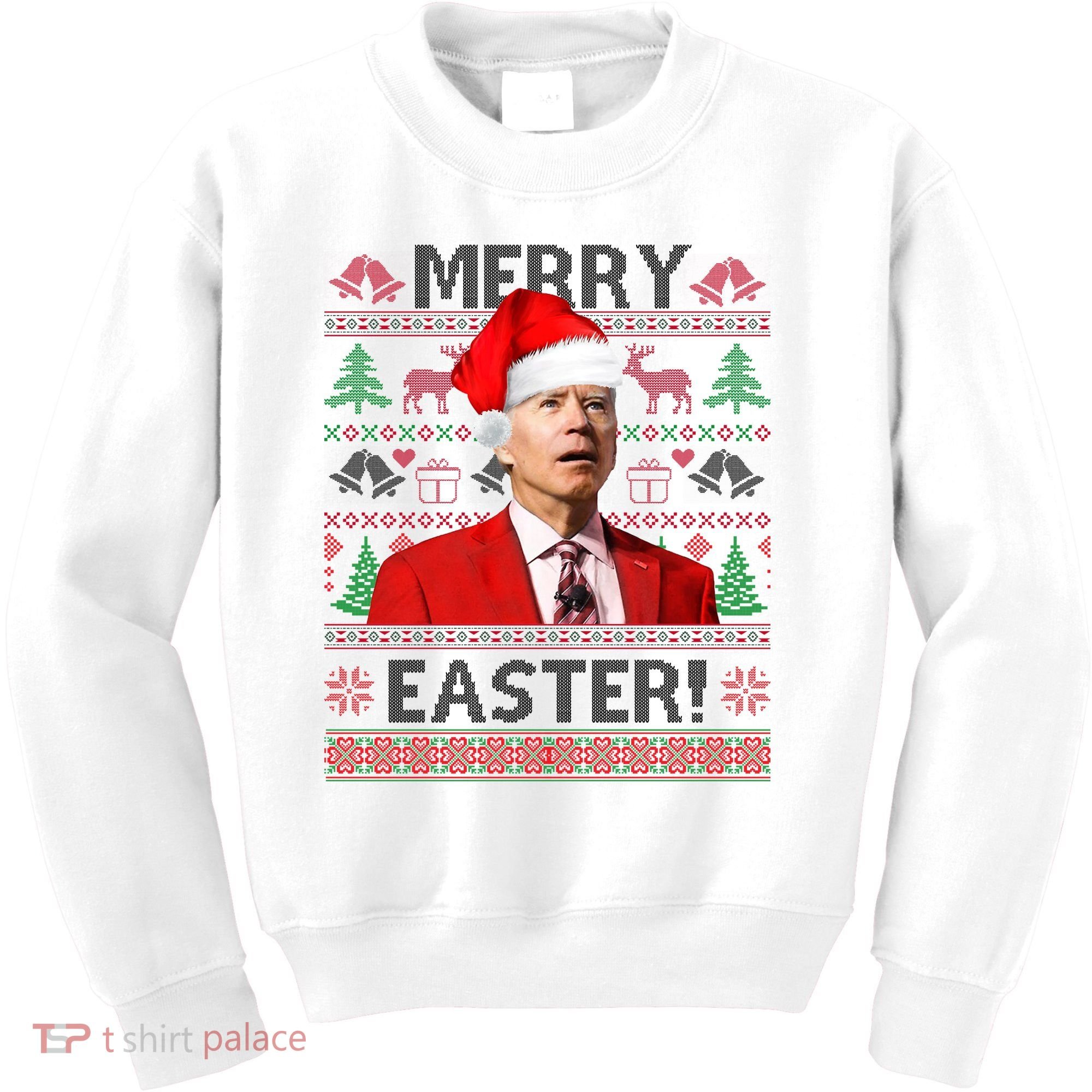 Funny Santa Joe Biden Merry Easter Ugly Christmas Kids Sweatshirt