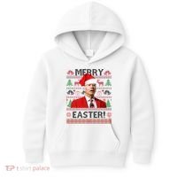 Funny Santa Joe Biden Merry Easter Ugly Christmas Kids Hoodie thumb 0