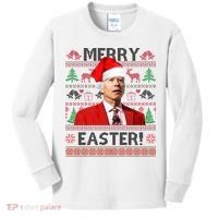 Funny Santa Joe Biden Merry Easter Ugly Christmas Kids Long Sleeve Shirt thumb 0