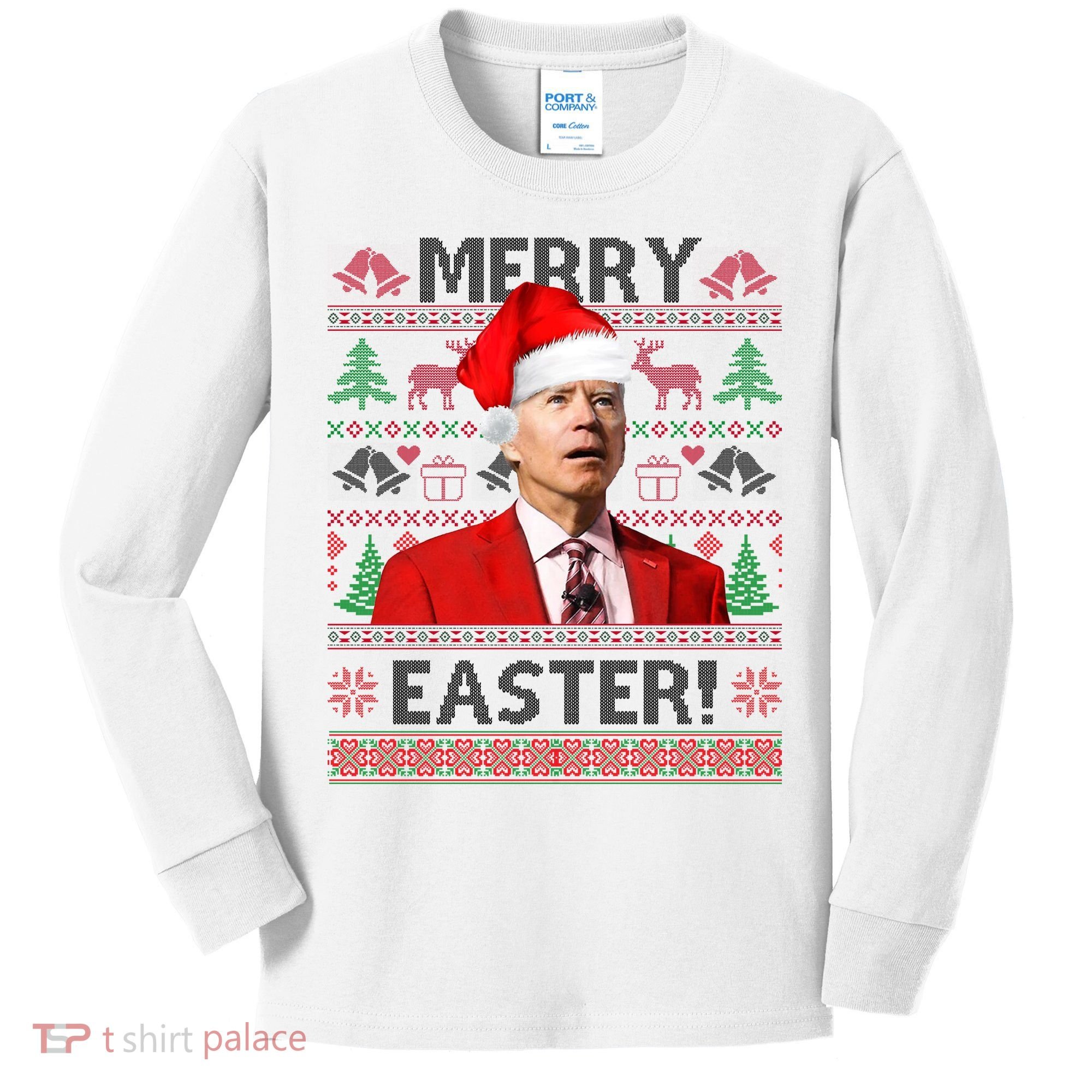Funny Santa Joe Biden Merry Easter Ugly Christmas Kids Long Sleeve Shirt