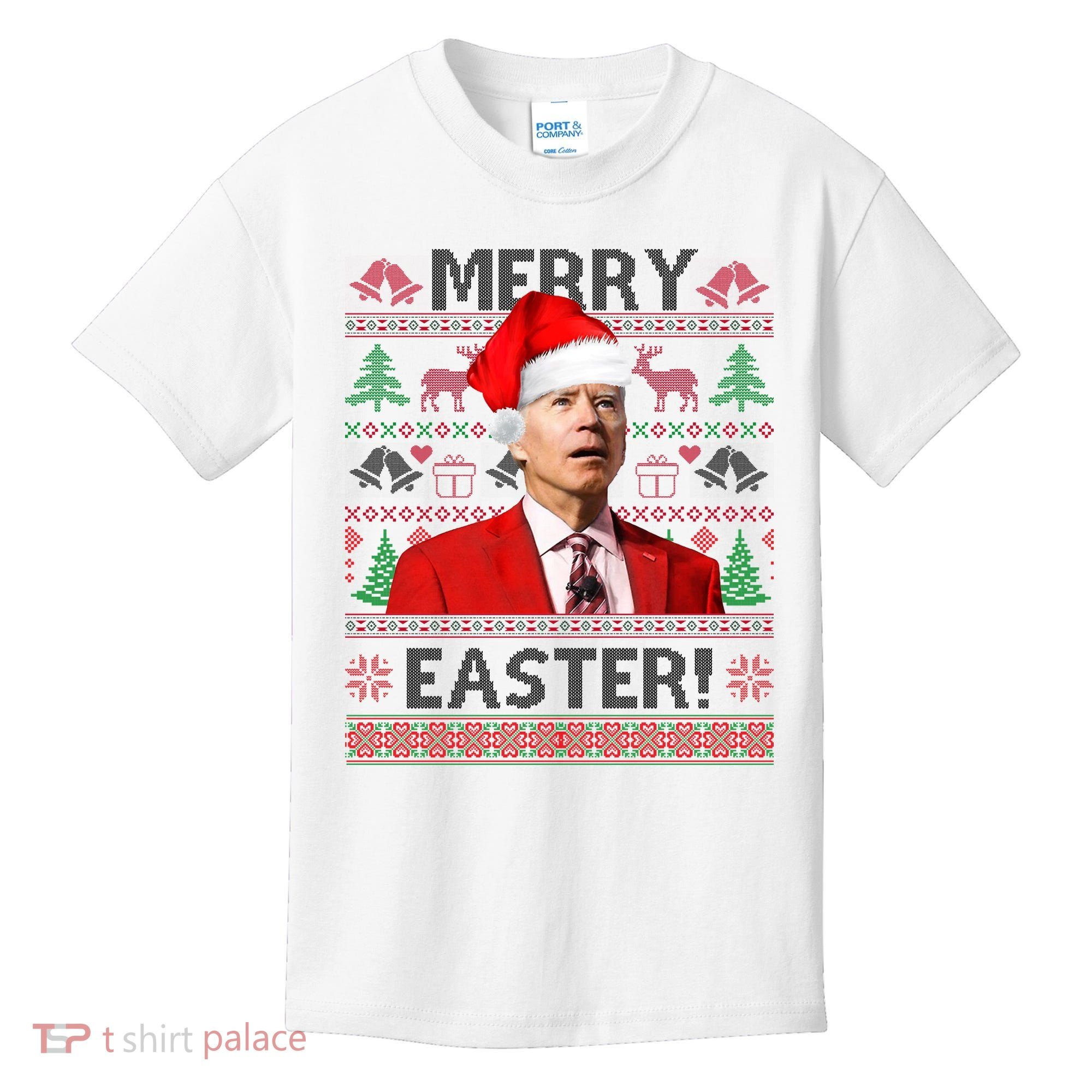 Funny Santa Joe Biden Merry Easter Ugly Christmas Kids T-Shirt