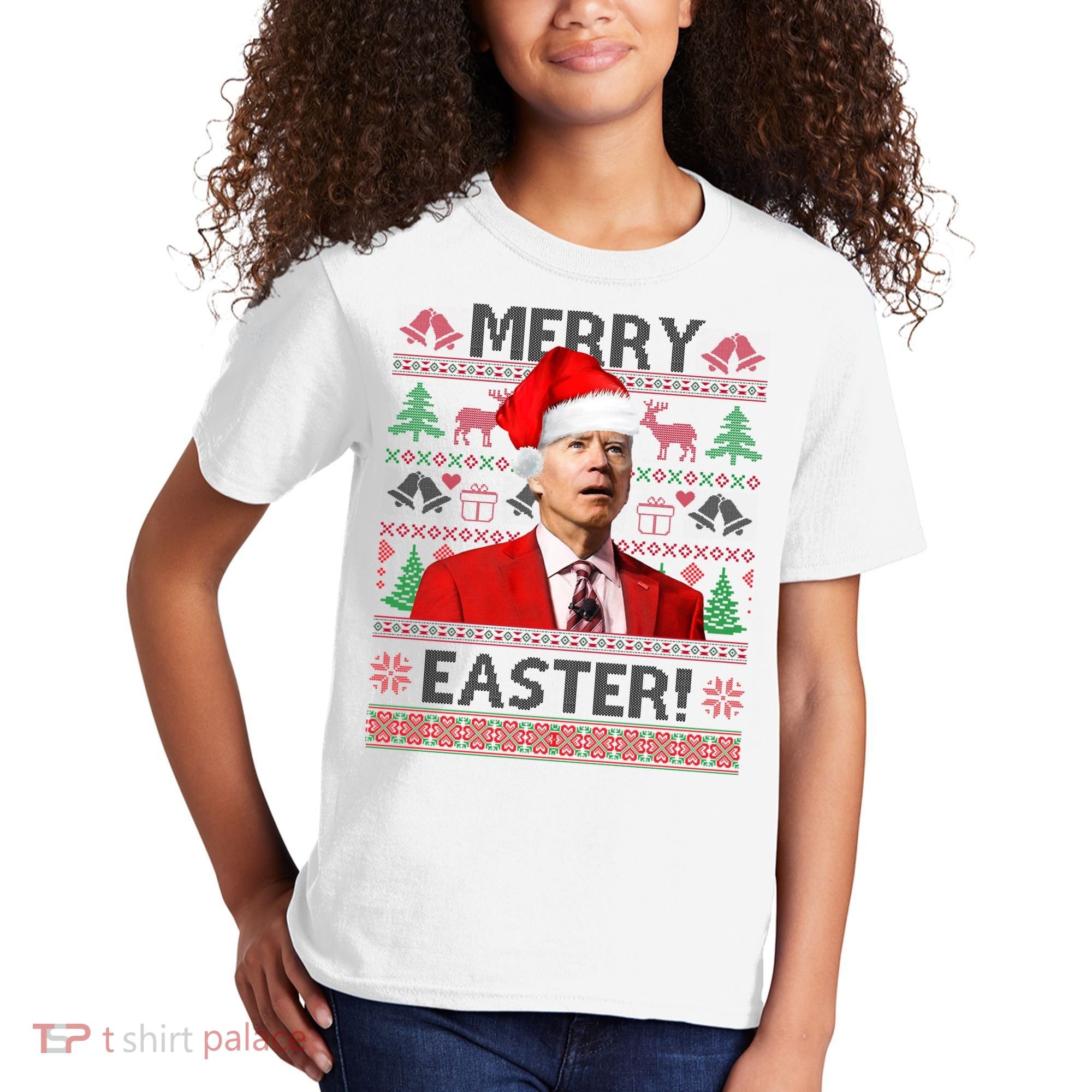 Funny Santa Joe Biden Merry Easter Ugly Christmas Kids T-Shirt