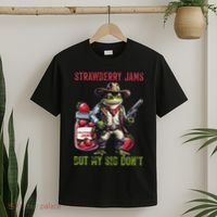Funny Strawberry Jams But My Sig Don't Meme Frog Cowboy T-Shirt thumb 2