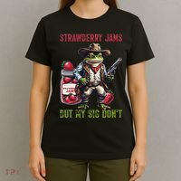 Funny Strawberry Jams But My Sig Don't Meme Frog Cowboy T-Shirt thumb 4