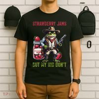Funny Strawberry Jams But My Sig Don't Meme Frog Cowboy T-Shirt thumb 6