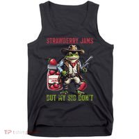 Funny Strawberry Jams But My Sig Don't Meme Frog Cowboy Tank Top thumb 0