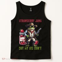 Funny Strawberry Jams But My Sig Don't Meme Frog Cowboy Tank Top thumb 2