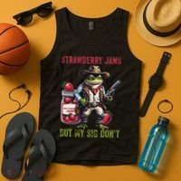 Funny Strawberry Jams But My Sig Don't Meme Frog Cowboy Tank Top thumb 4