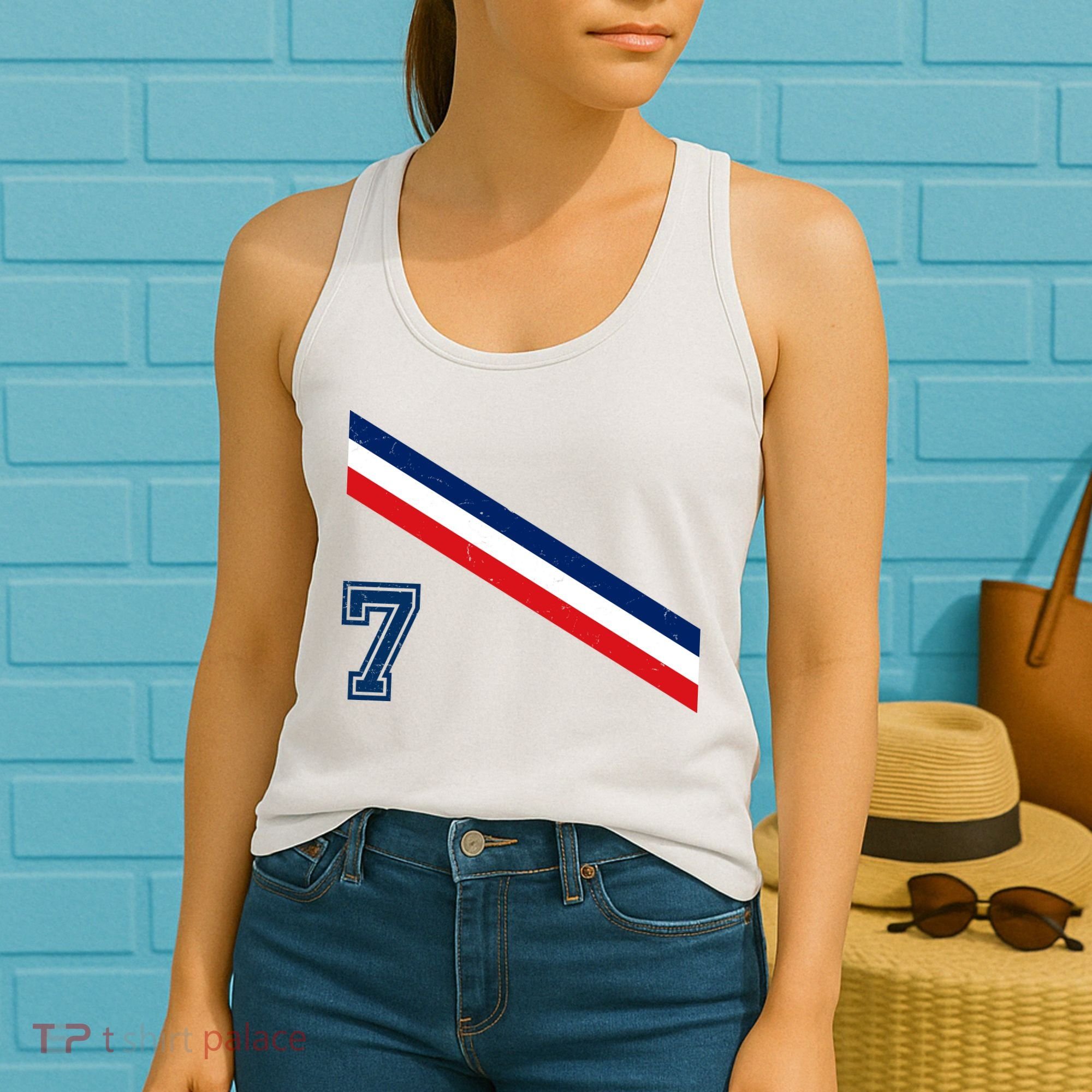 France Soccer Jersey Number 7 French Team Flag Women's Tank Top