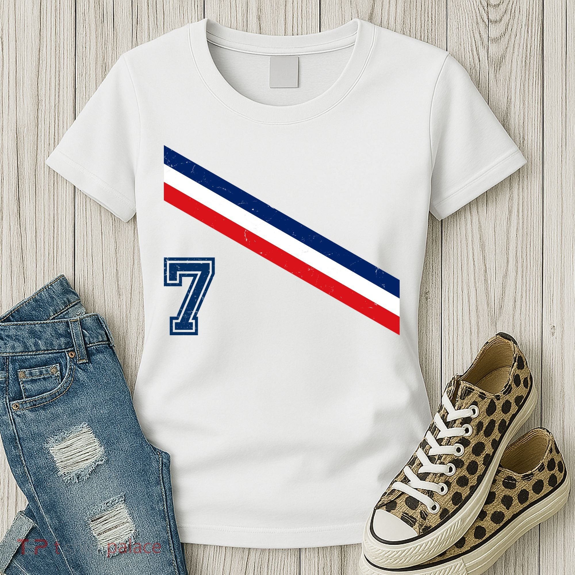 France Soccer Jersey Number 7 French Team Flag Women's T-Shirt