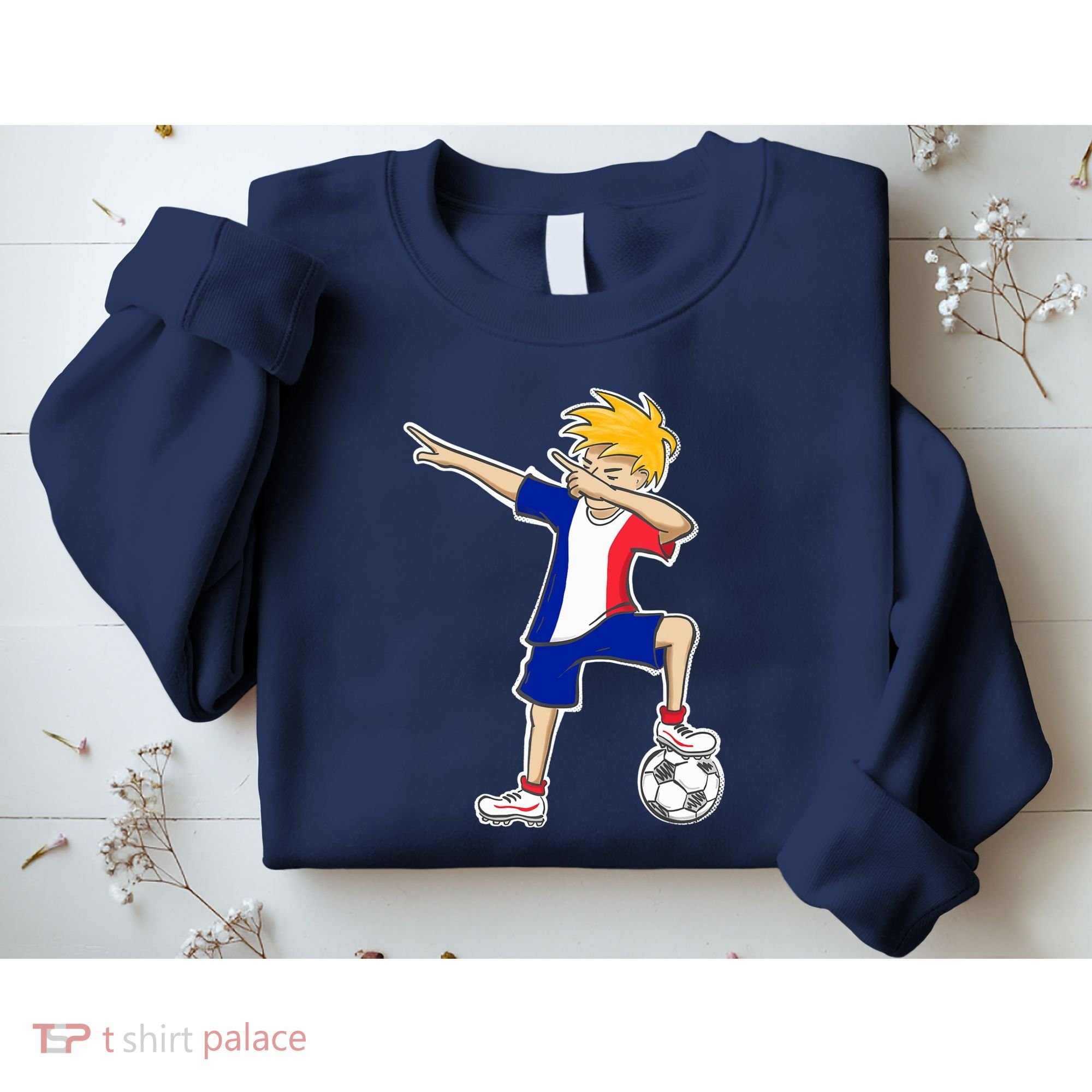 France Soccer Jersey Dabbing Boy French Flag Sweatshirt