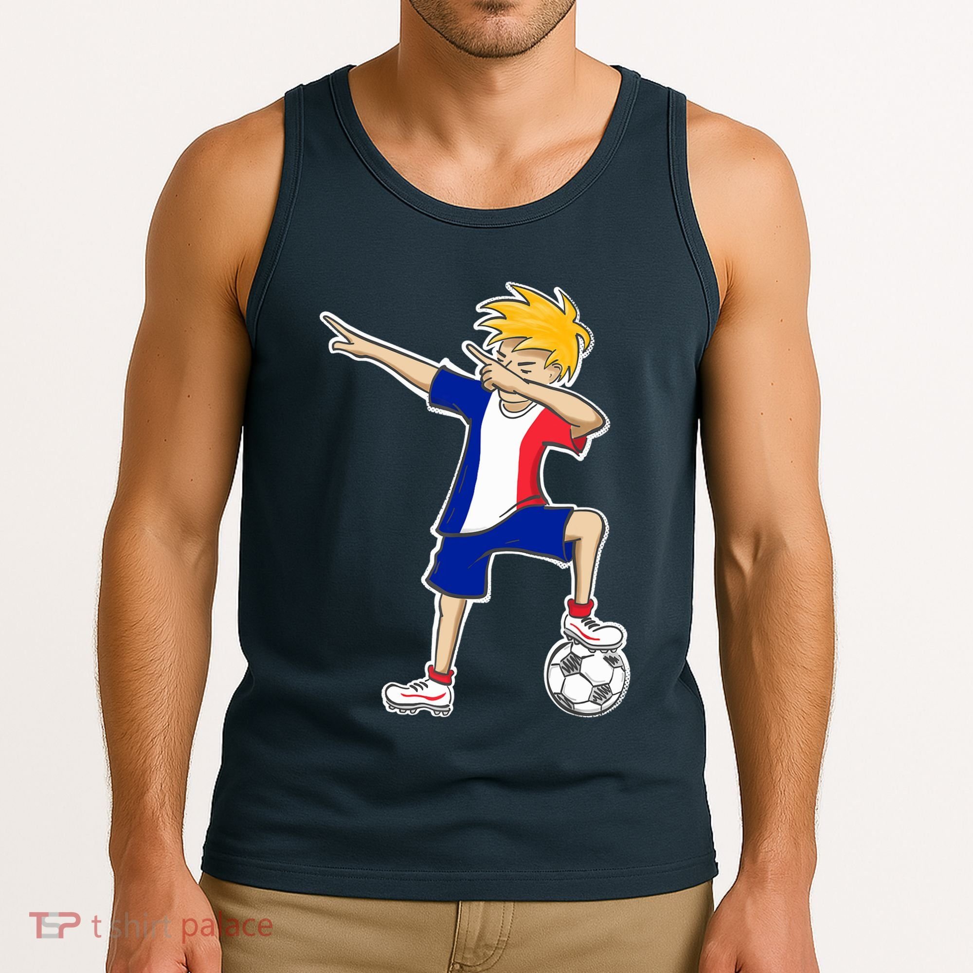 France Soccer Jersey Dabbing Boy French Flag Tank Top