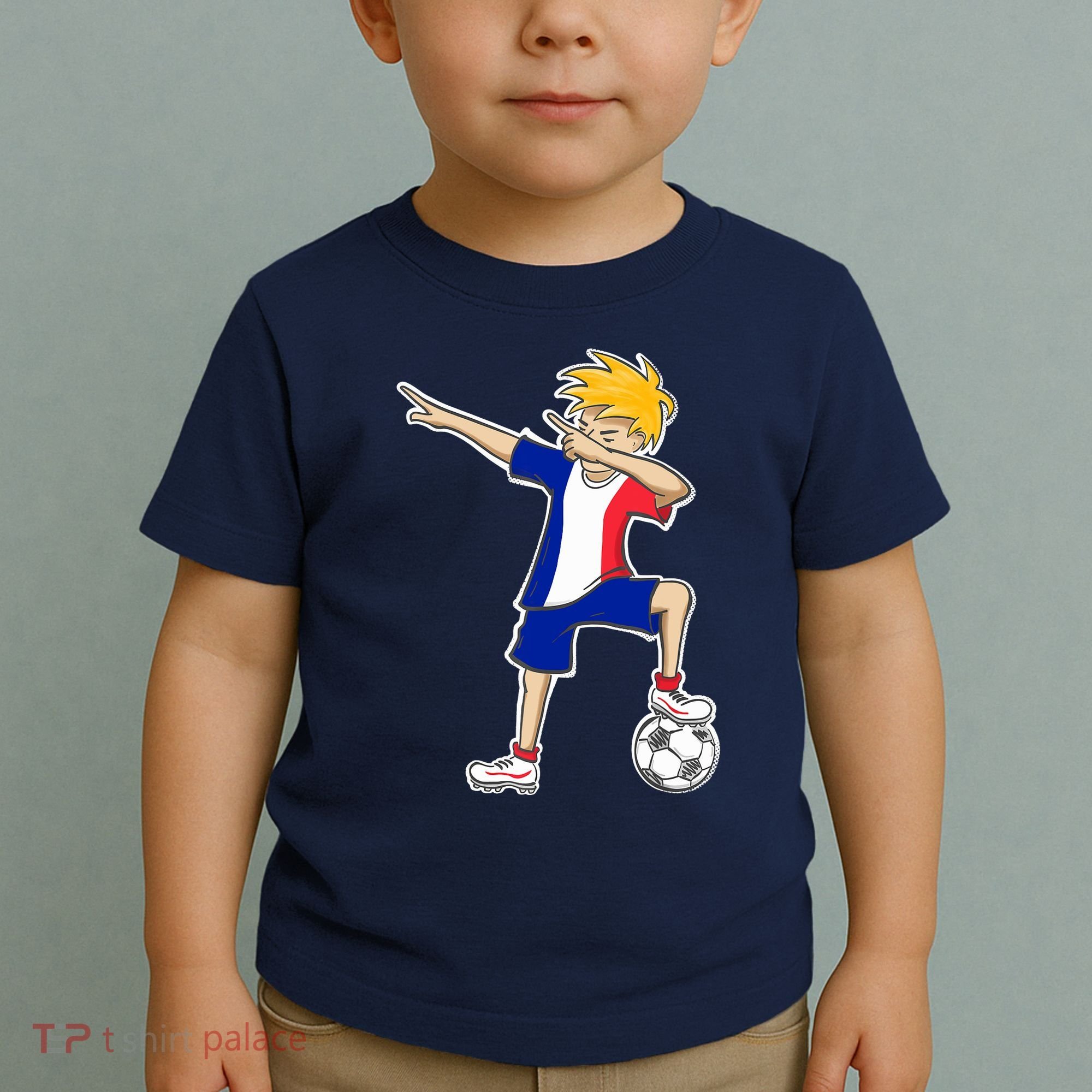 France Soccer Jersey Dabbing Boy French Flag Toddler T-Shirt