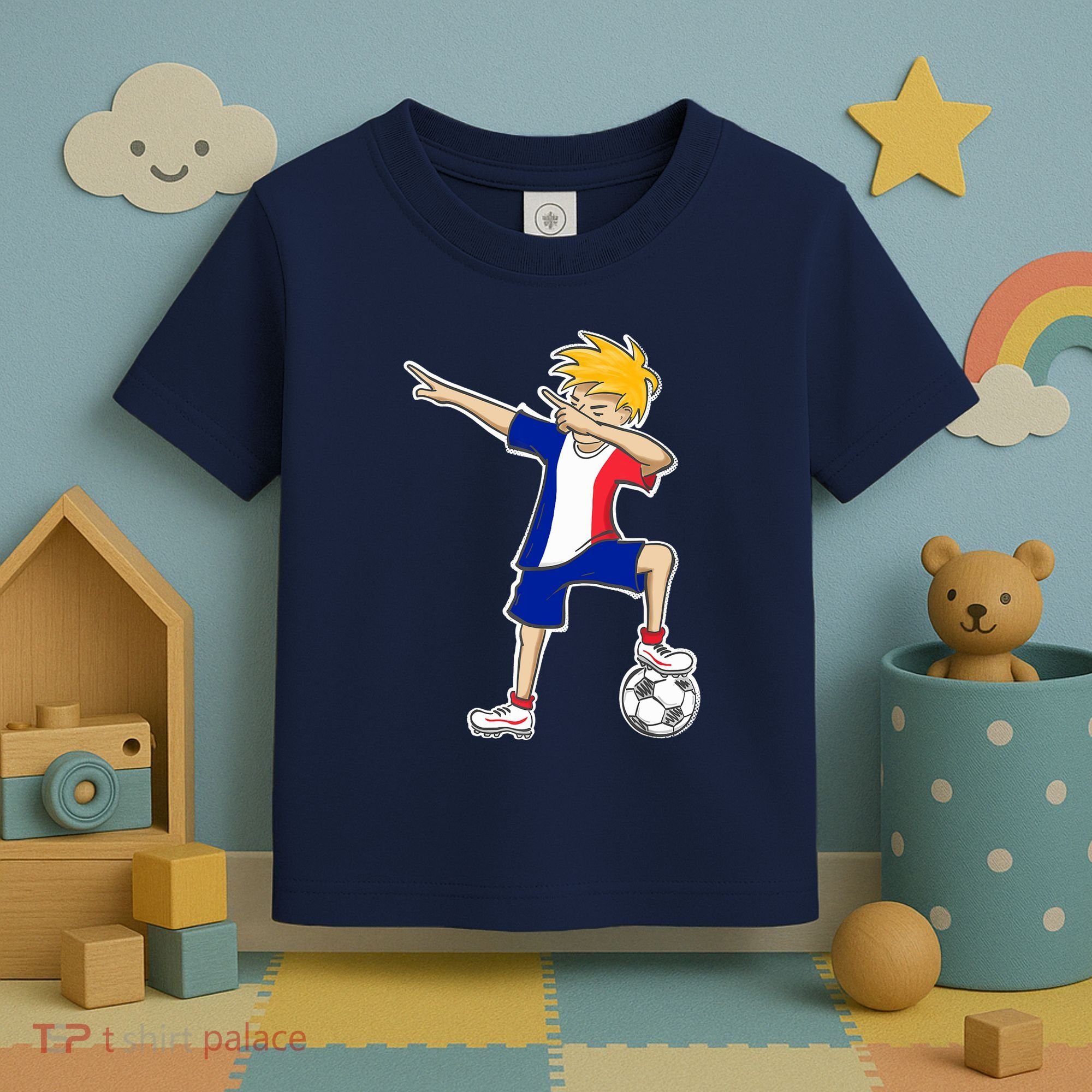 France Soccer Jersey Dabbing Boy French Flag Toddler T-Shirt