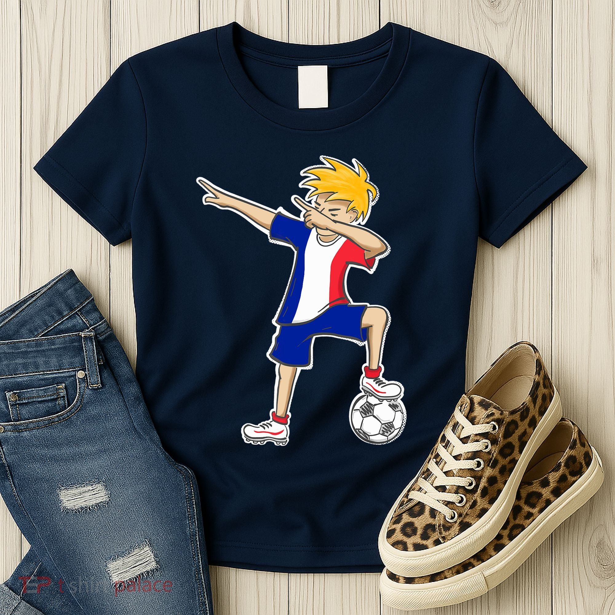 France Soccer Jersey Dabbing Boy French Flag Women's T-Shirt