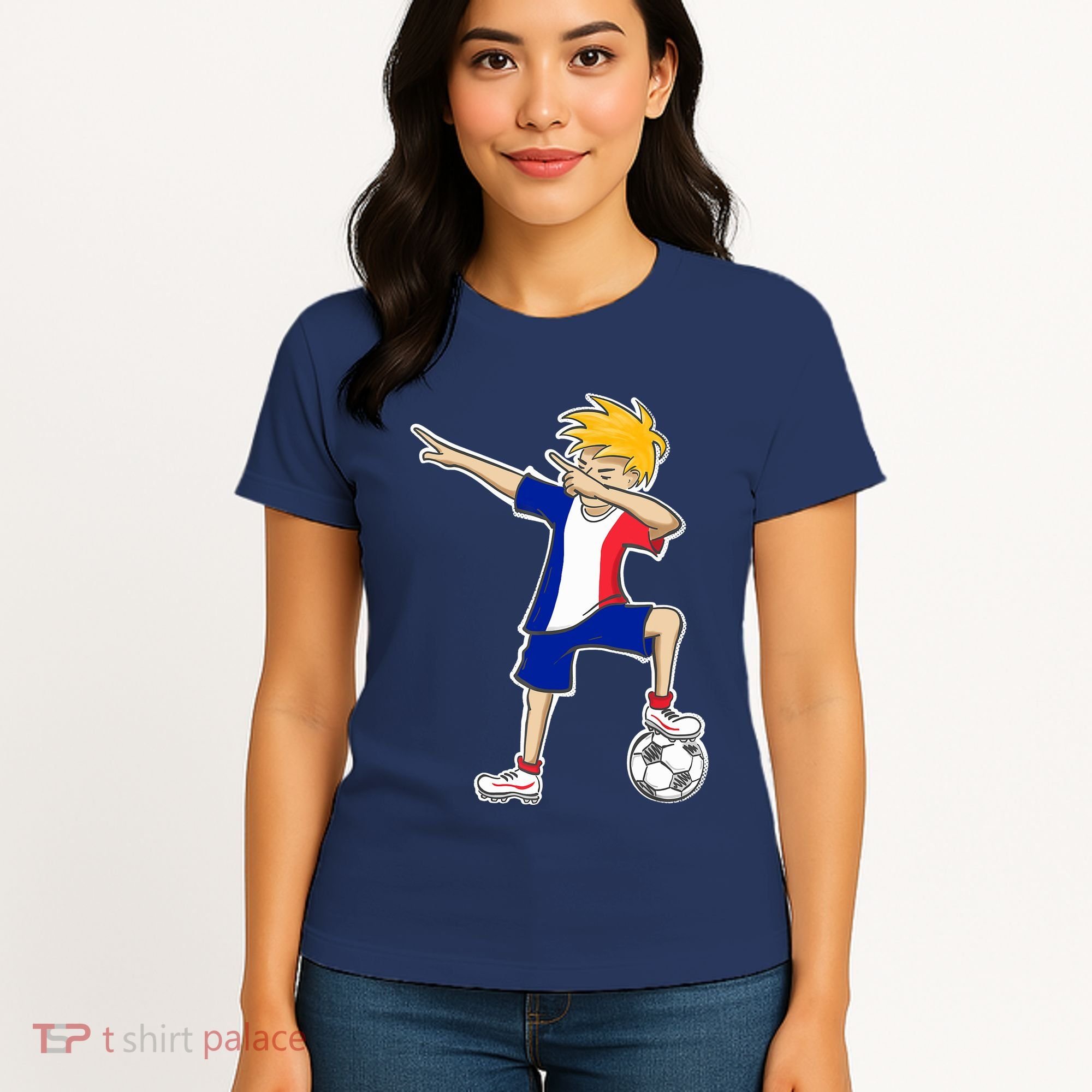 France Soccer Jersey Dabbing Boy French Flag Women's T-Shirt