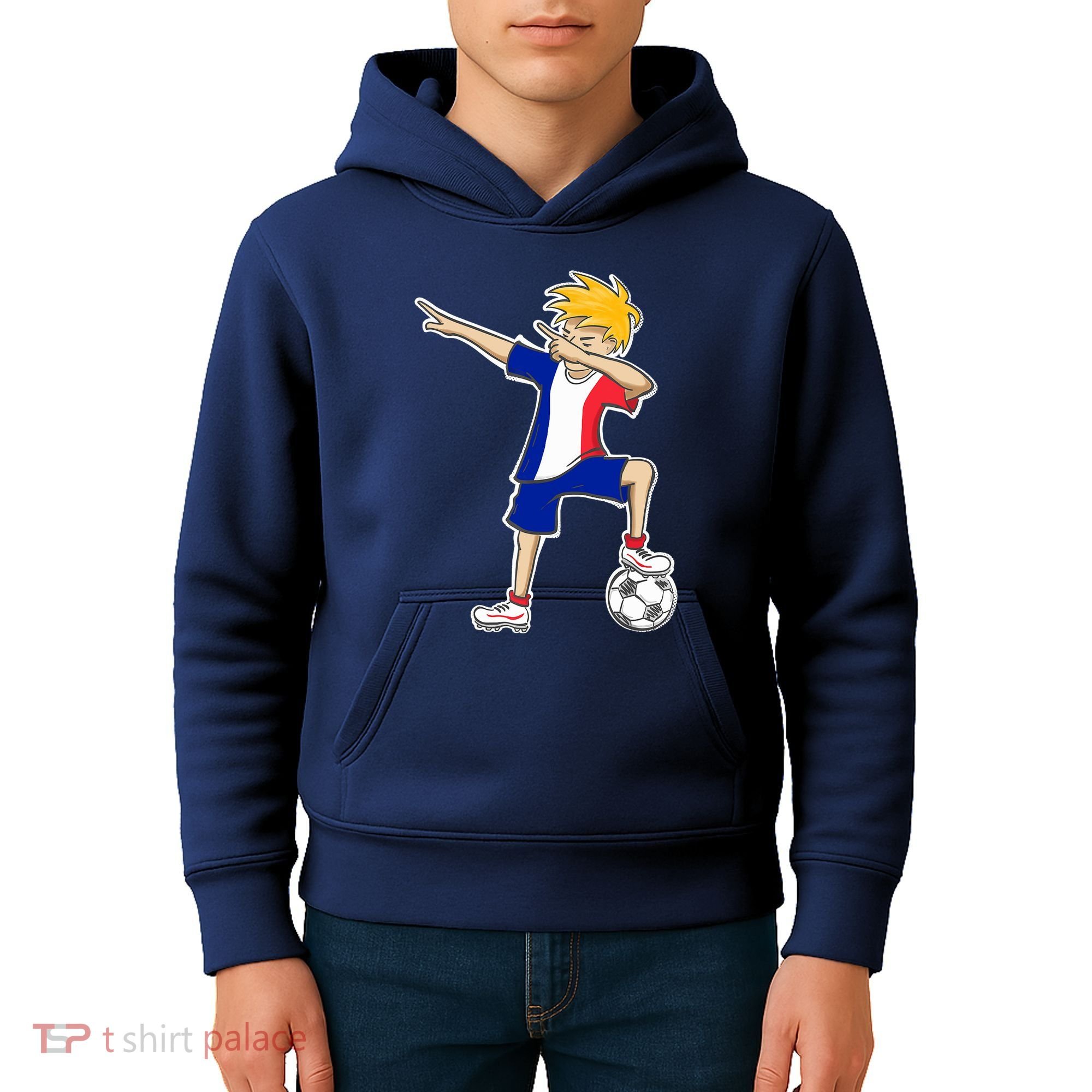 France Soccer Jersey Dabbing Boy French Flag Kids Hoodie