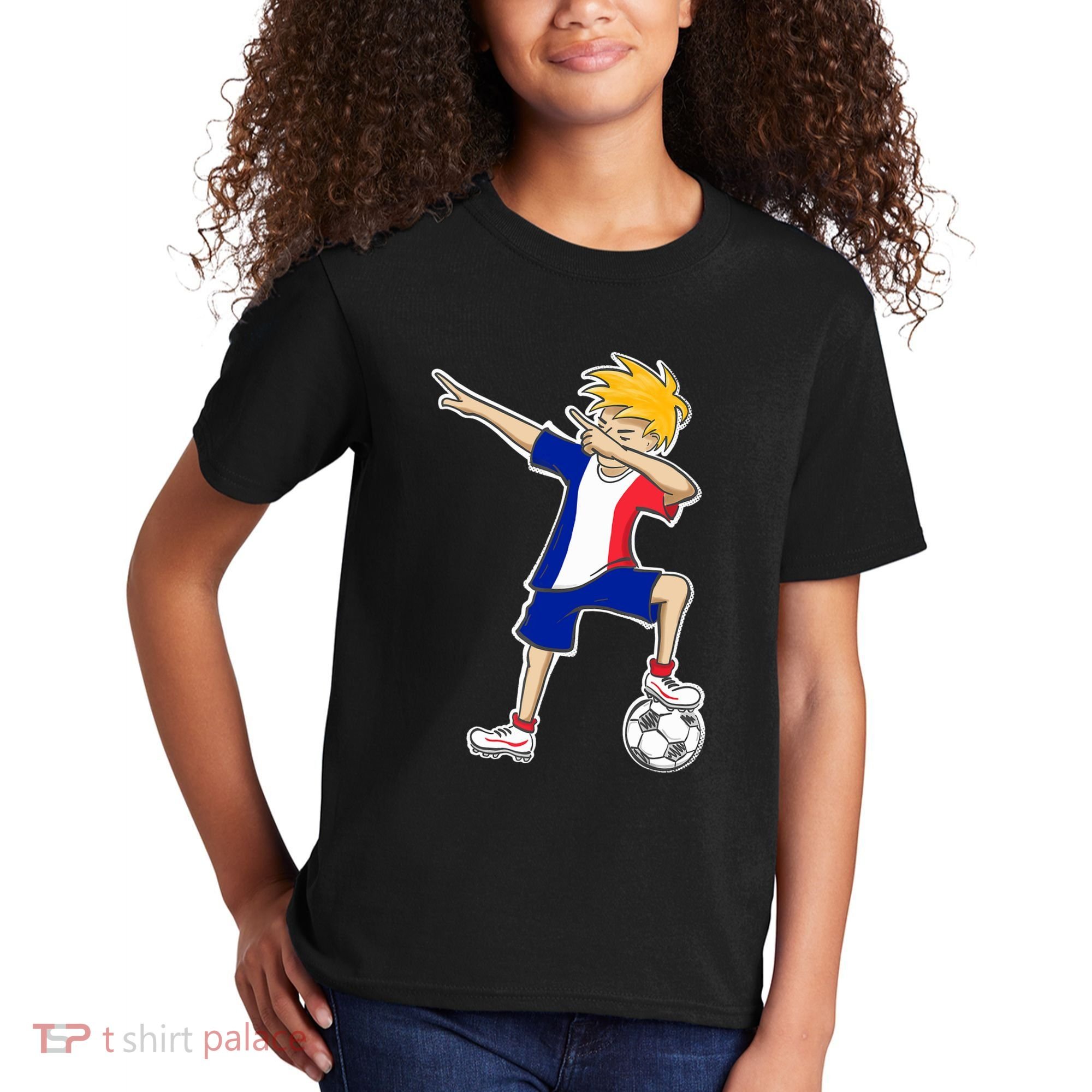 France Soccer Jersey Dabbing Boy French Flag Kids T-Shirt