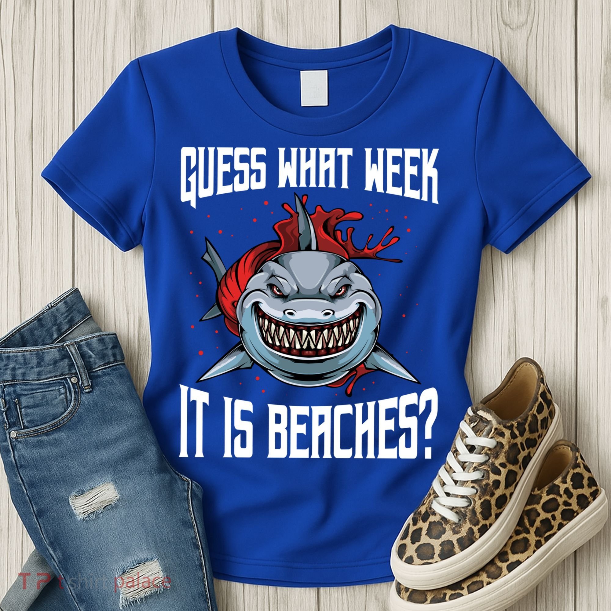 Funny Shark Joke Guess What Week It Is Sarcastic Party Beach Gift Women's T-Shirt