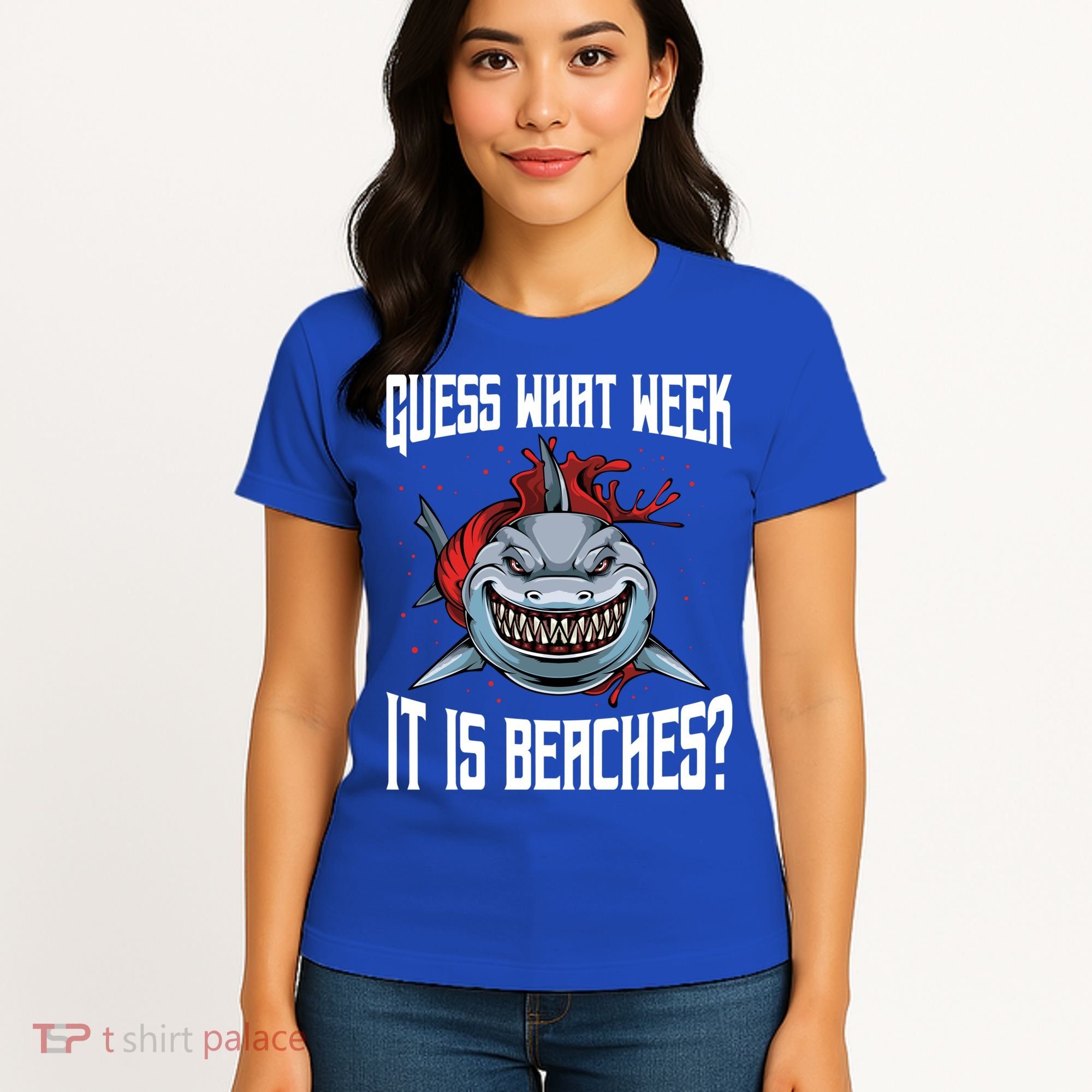Funny Shark Joke Guess What Week It Is Sarcastic Party Beach Gift Women's T-Shirt