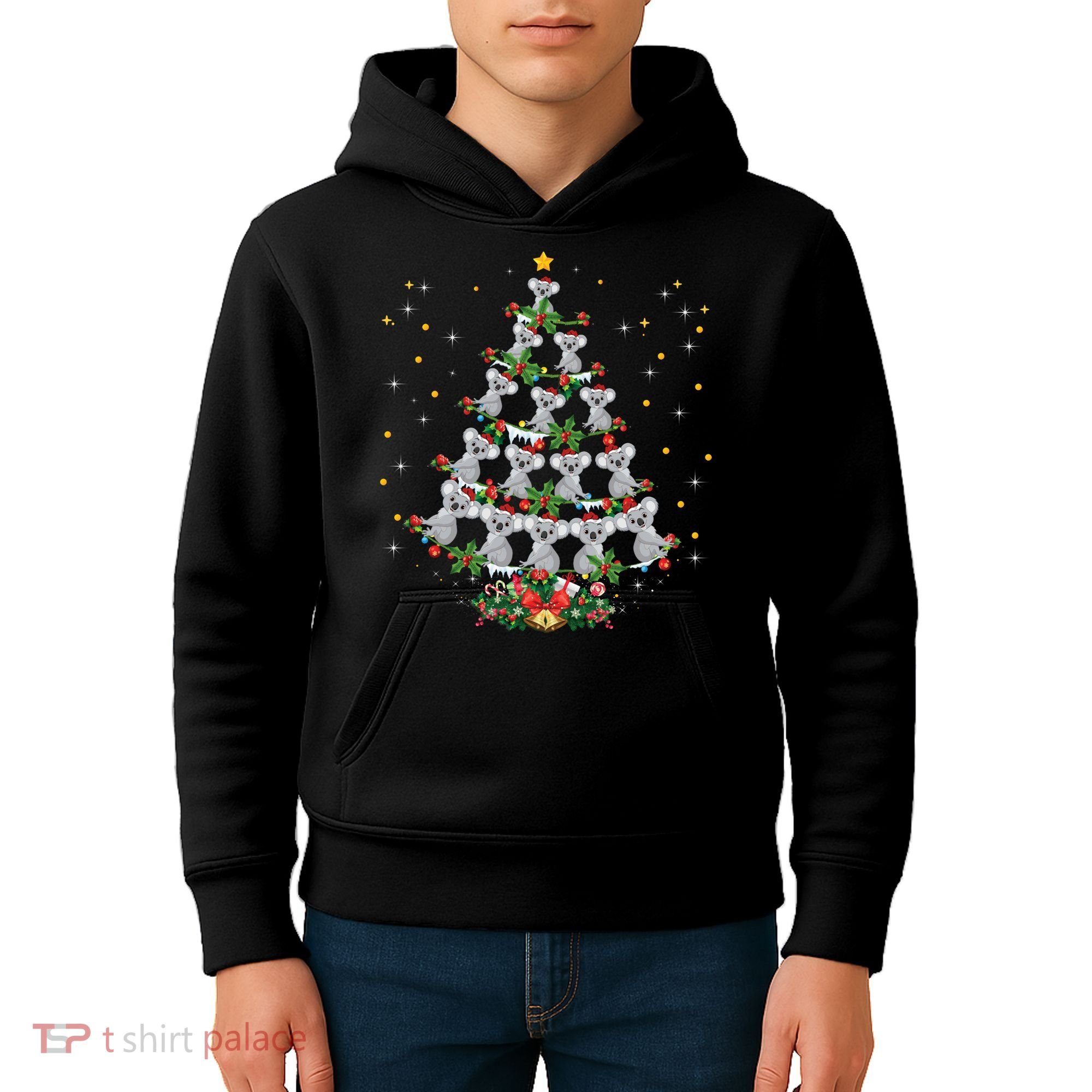 Funny Santa Koala Xmas Gift Koala Christmas Tree Long Sleeve Kids Hoodie
