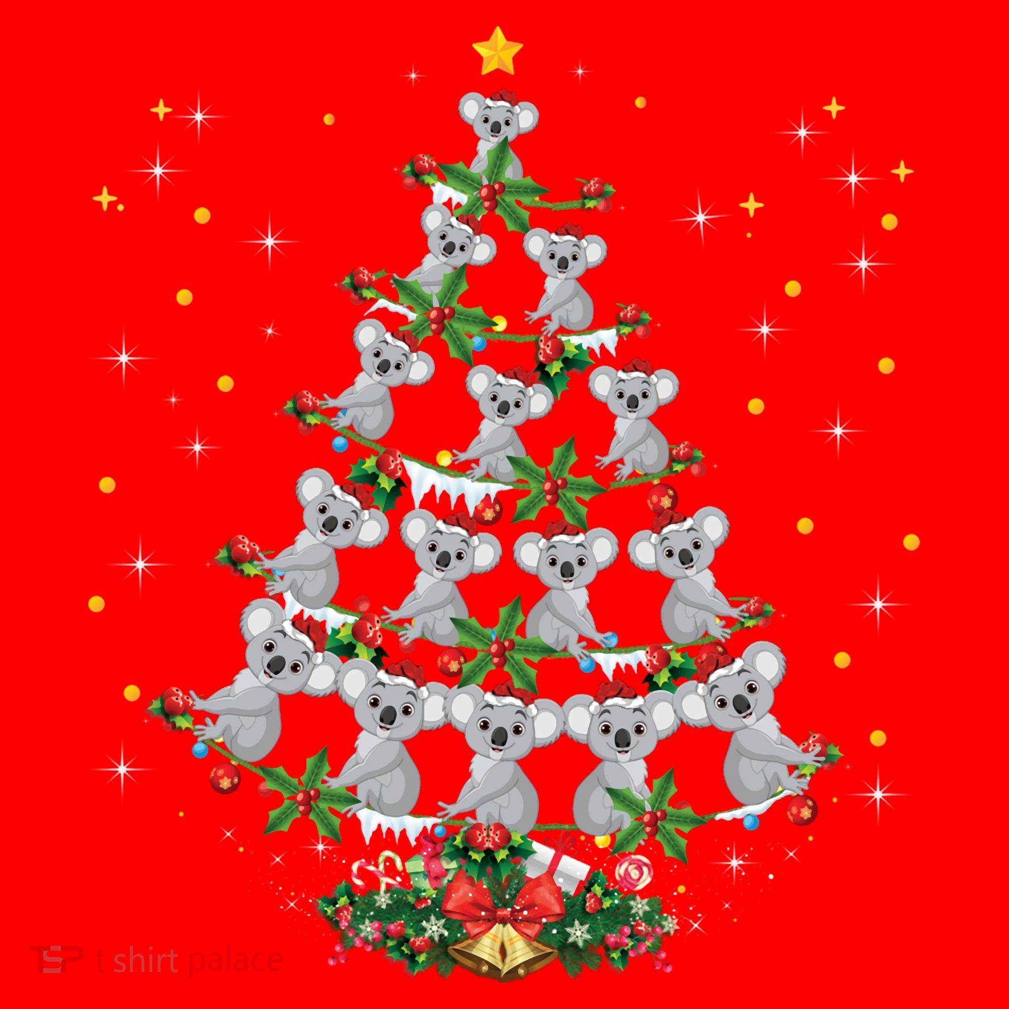 Funny Santa Koala Xmas Gift Koala Christmas Tree Long Sleeve Santa Hat