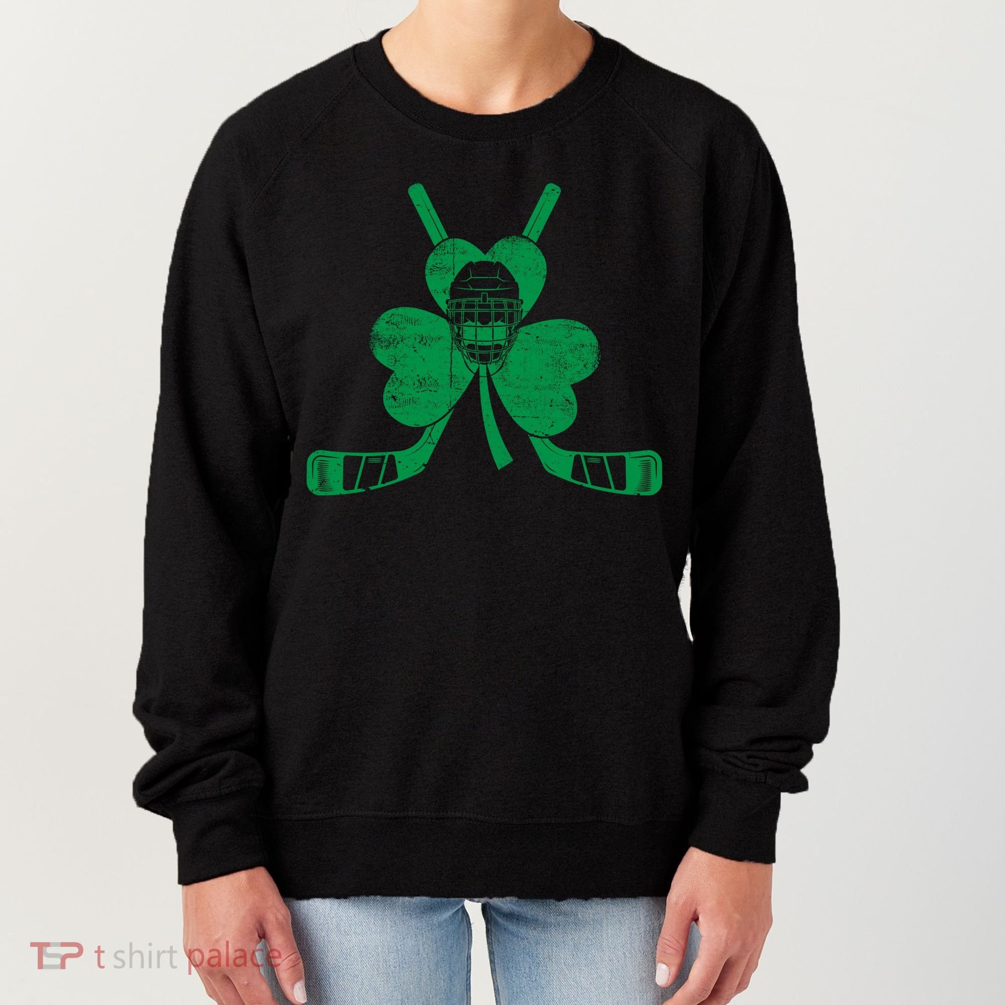 Funny Shamrock Leaf Hockey Sticks And Helmet St Patricks Day Gift Women's Sweatshirt