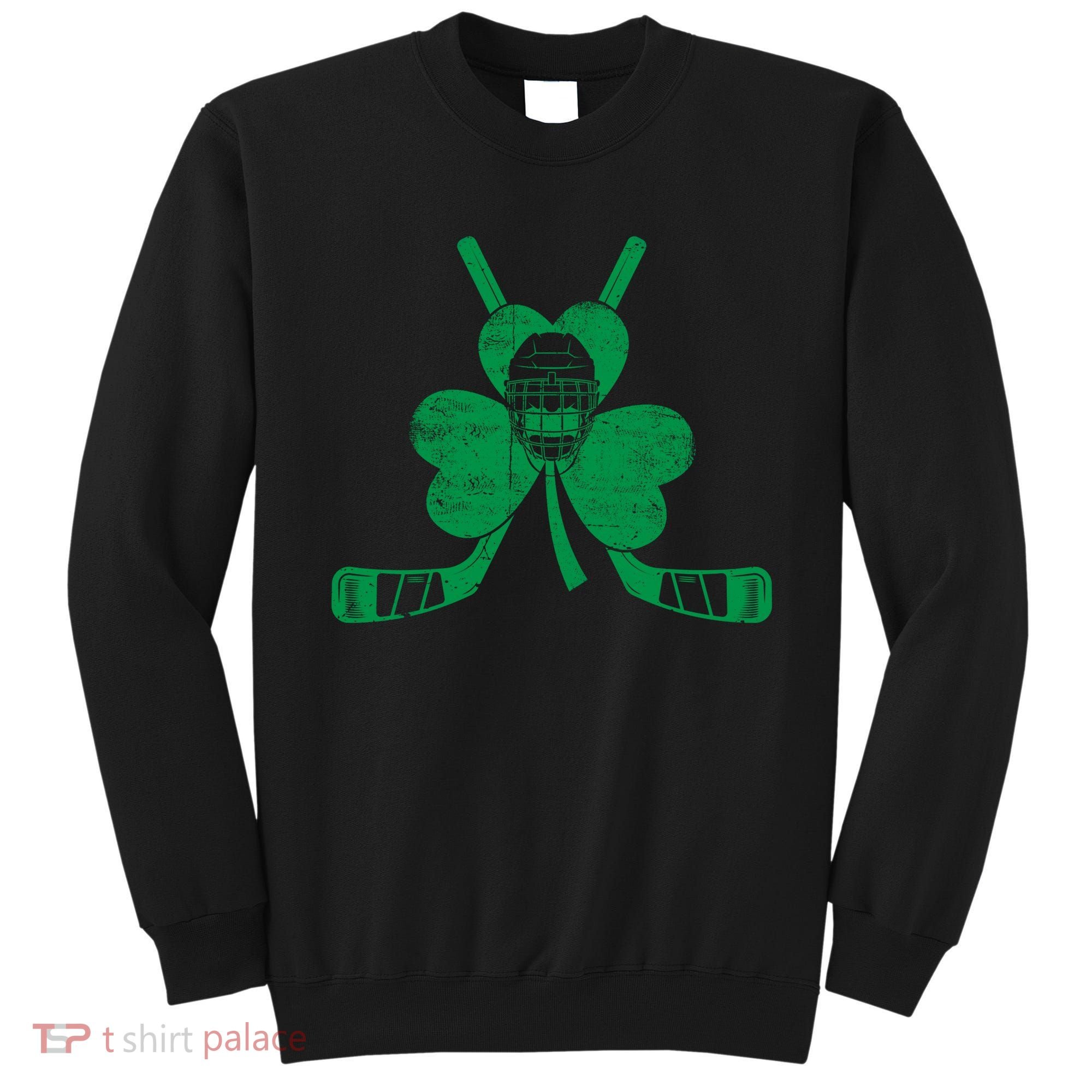 Funny Shamrock Leaf Hockey Sticks And Helmet St Patricks Day Gift Sweatshirt
