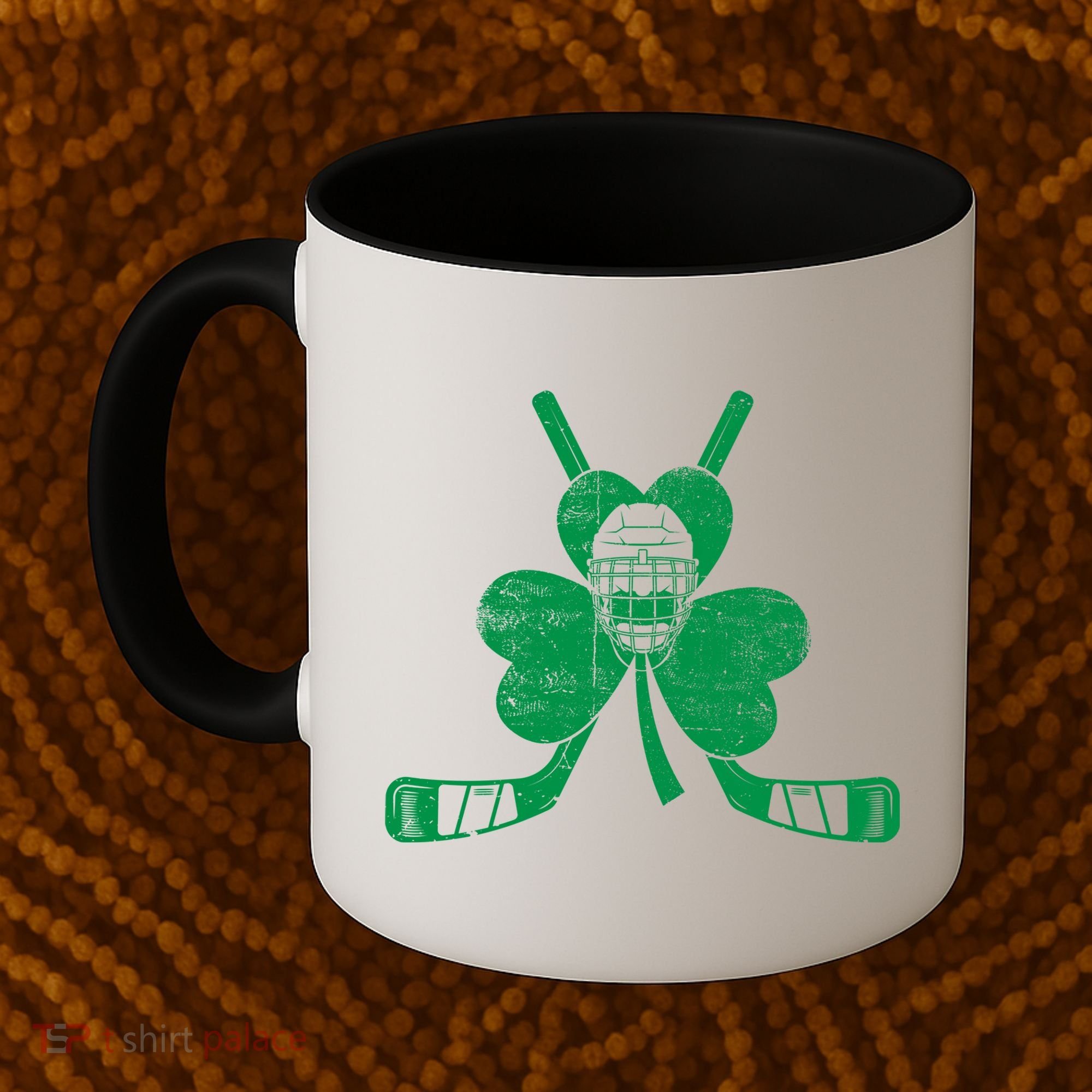 Funny Shamrock Leaf Hockey Sticks And Helmet St Patricks Day Gift Coffee Mug