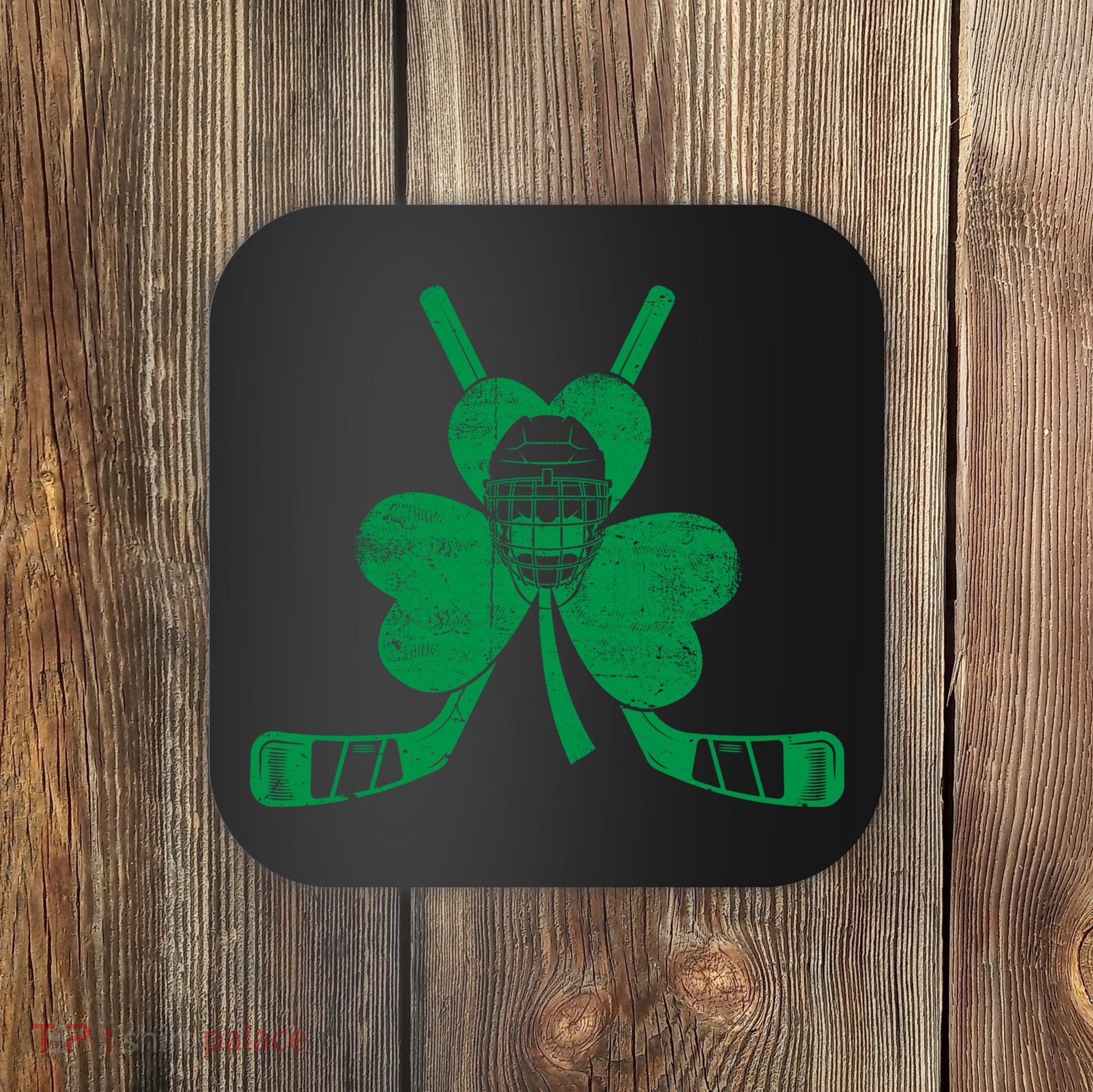 Funny Shamrock Leaf Hockey Sticks And Helmet St Patricks Day Gift Coaster