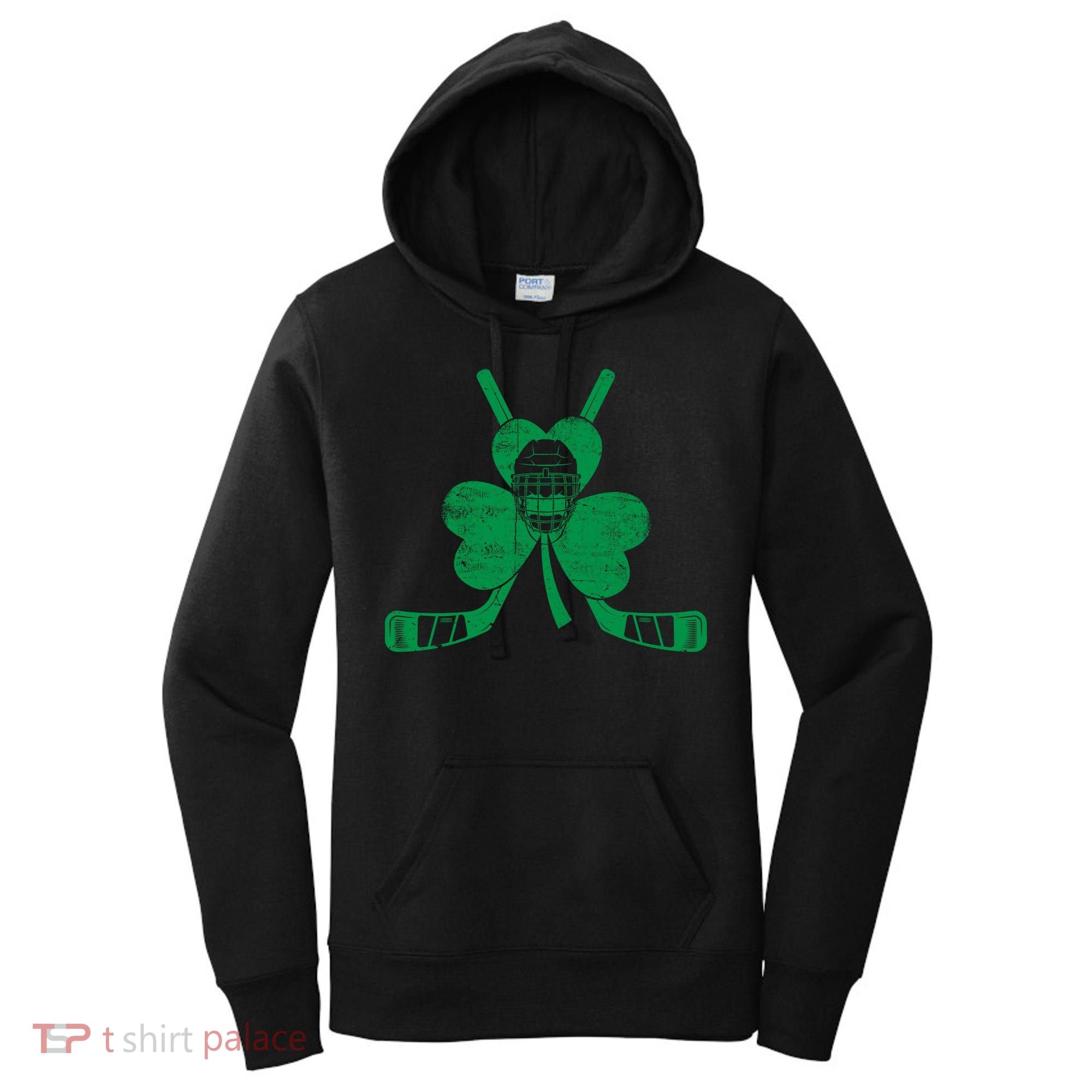 Funny Shamrock Leaf Hockey Sticks And Helmet St Patricks Day Gift Women's Hoodie