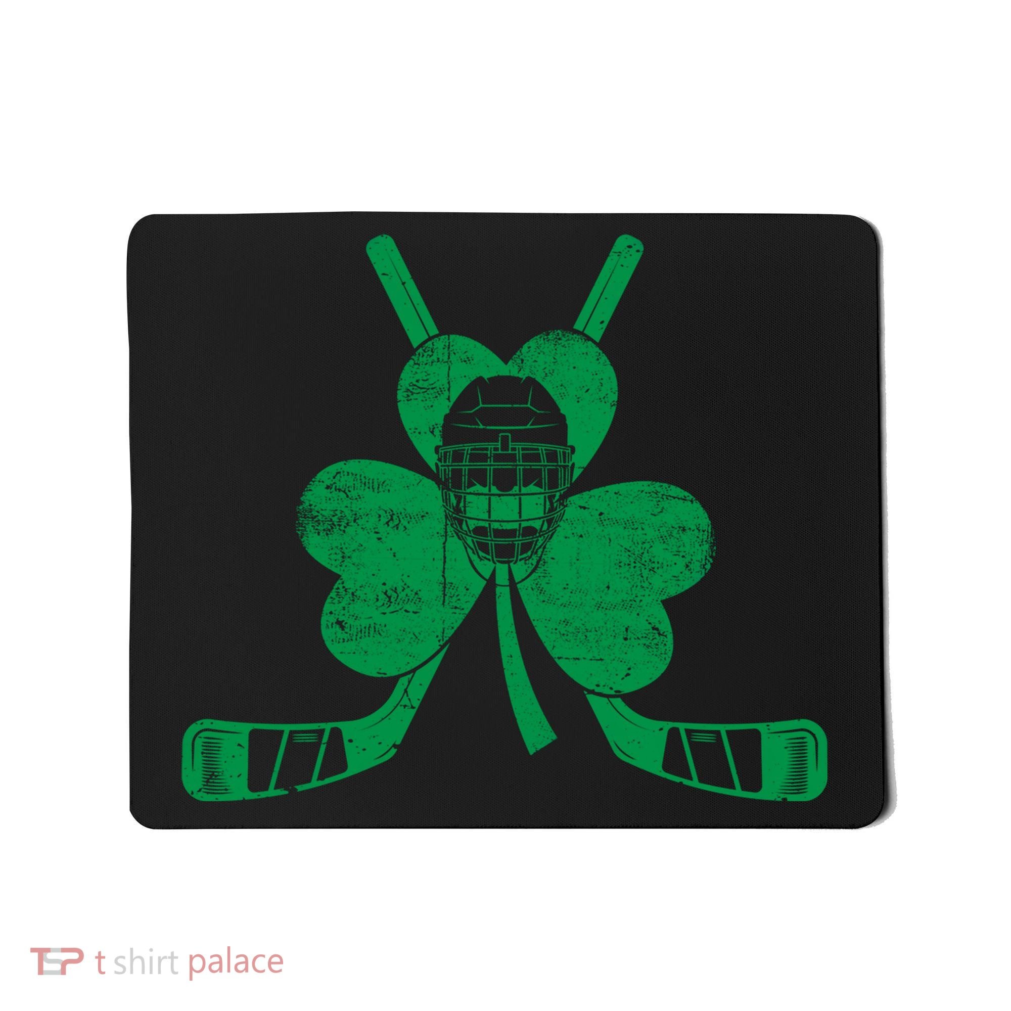 Funny Shamrock Leaf Hockey Sticks And Helmet St Patricks Day Gift Mousepad