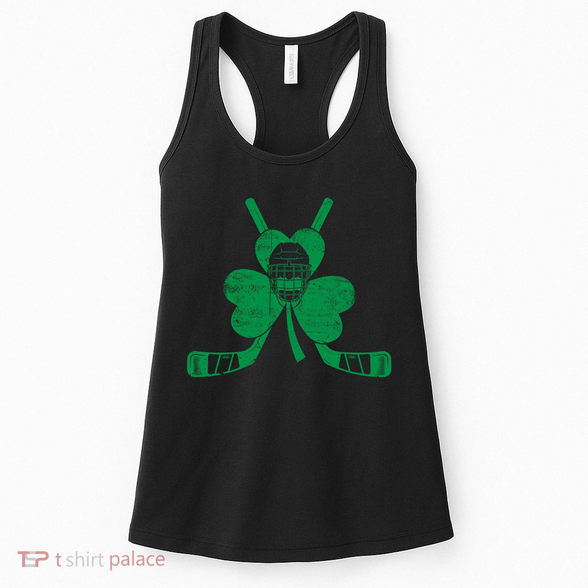 Funny Shamrock Leaf Hockey Sticks And Helmet St Patricks Day Gift Women's Tank Top