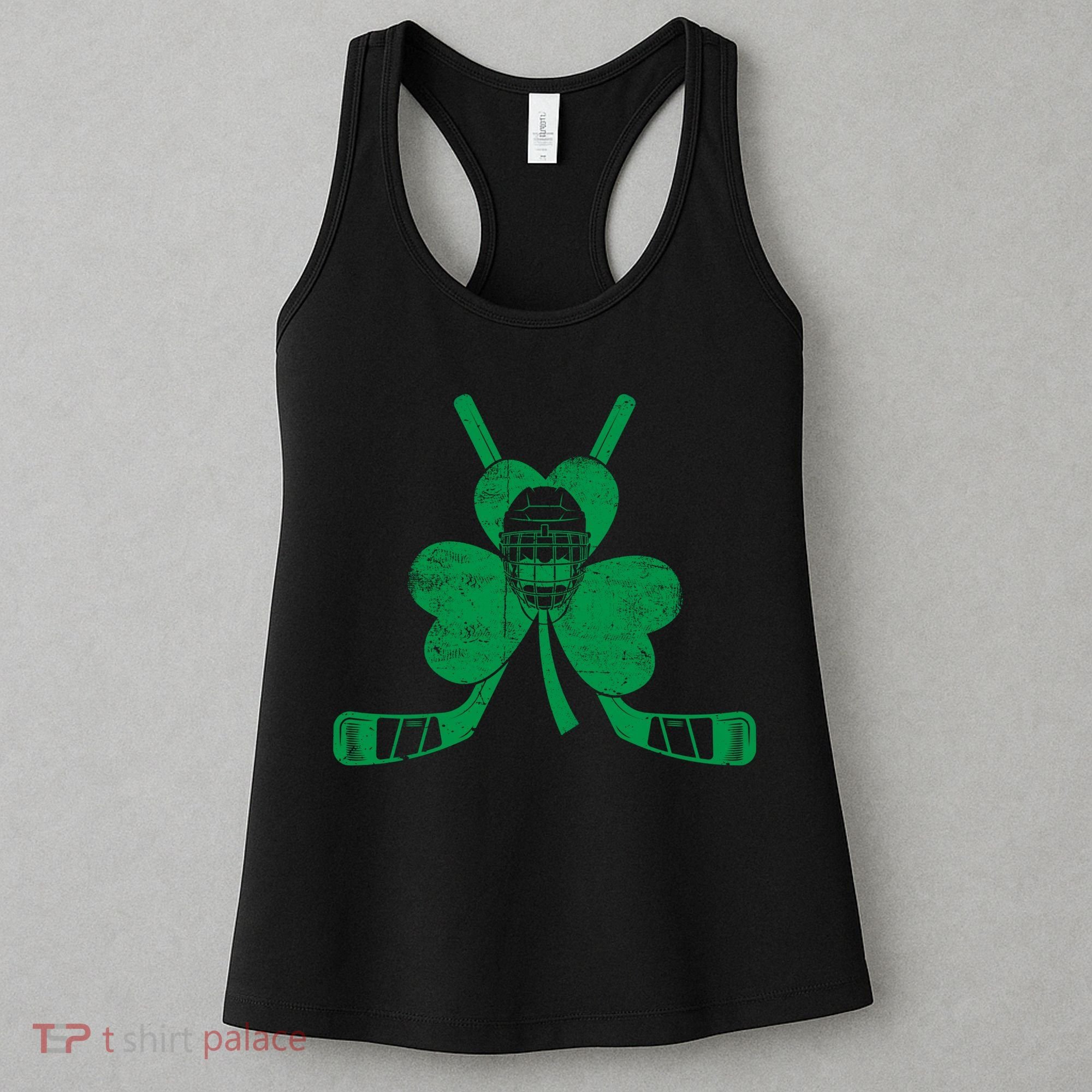 Funny Shamrock Leaf Hockey Sticks And Helmet St Patricks Day Gift Women's Tank Top