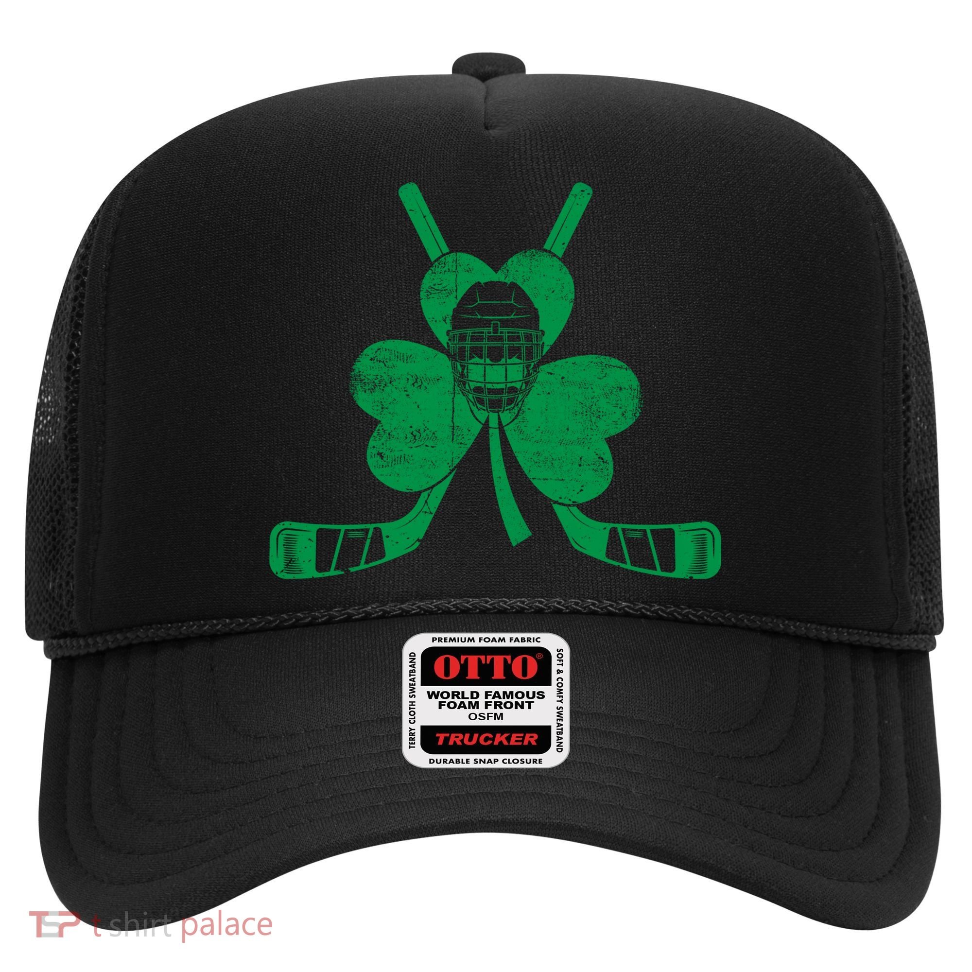 Funny Shamrock Leaf Hockey Sticks And Helmet St Patricks Day Gift Hat