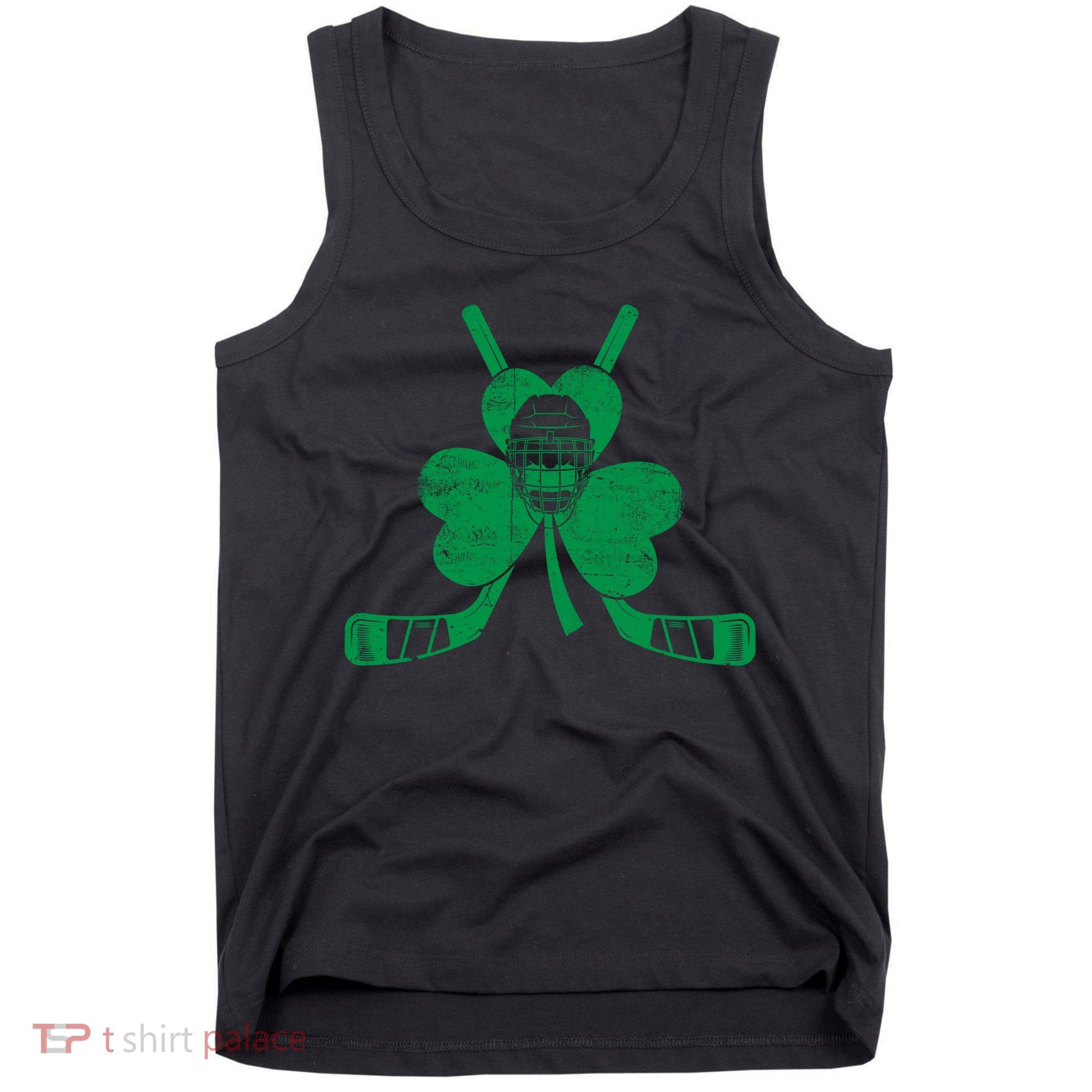 Funny Shamrock Leaf Hockey Sticks And Helmet St Patricks Day Gift Tank Top