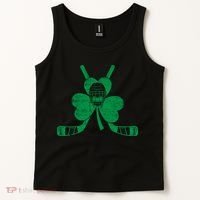 Funny Shamrock Leaf Hockey Sticks And Helmet St Patricks Day Gift Tank Top thumb 2