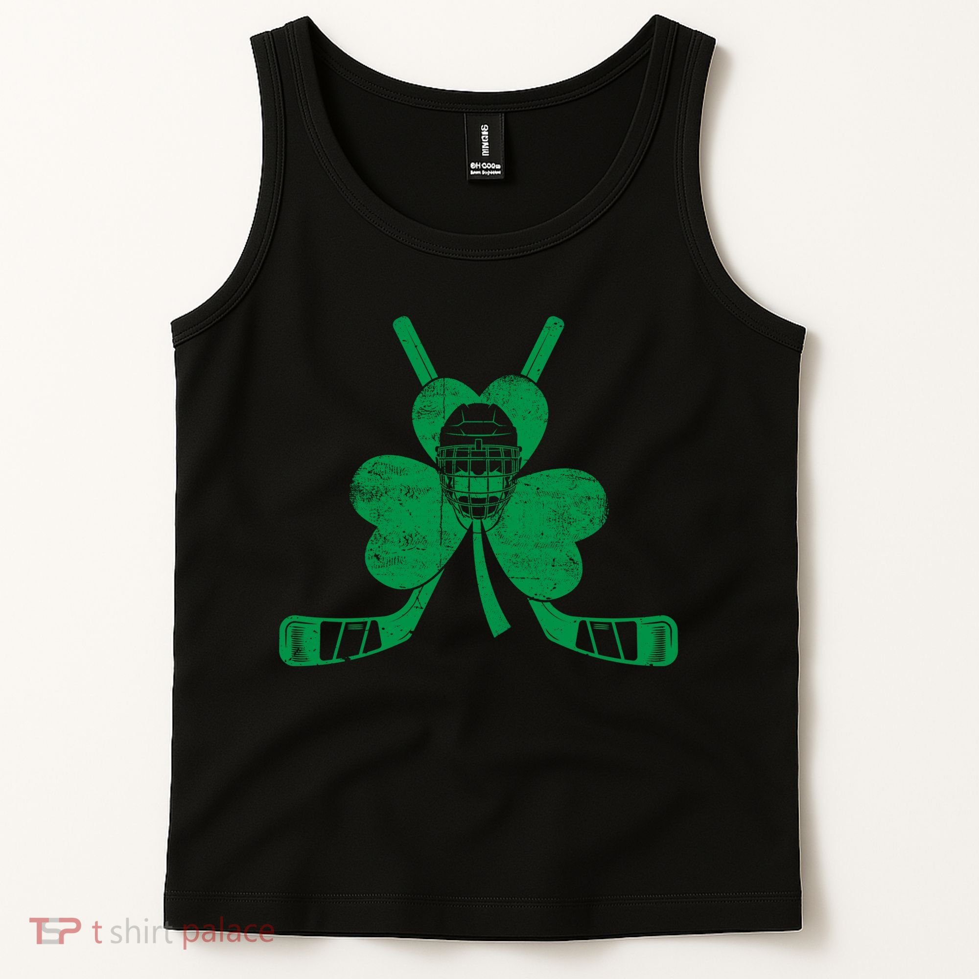 Funny Shamrock Leaf Hockey Sticks And Helmet St Patricks Day Gift Tank Top