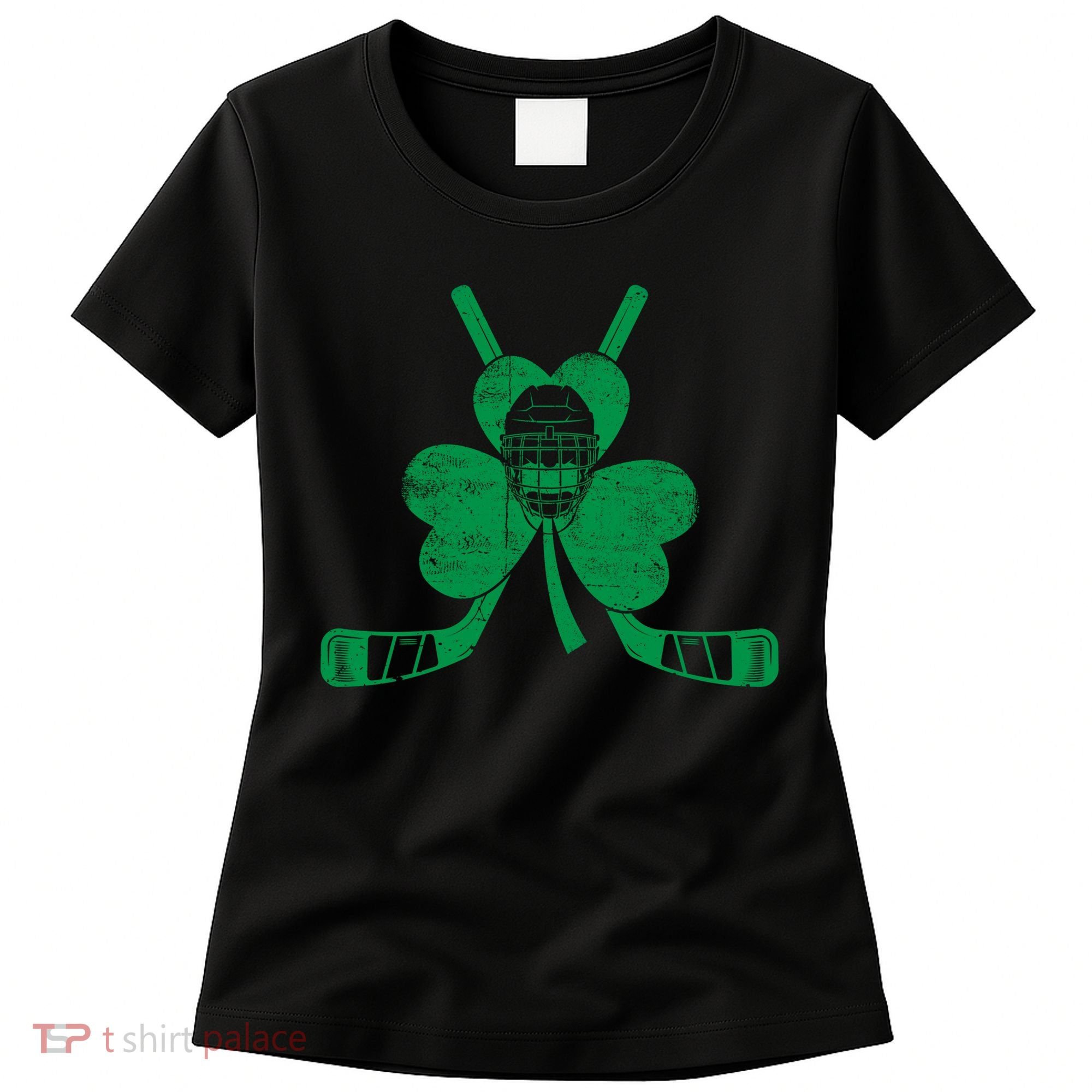Funny Shamrock Leaf Hockey Sticks And Helmet St Patricks Day Gift Women's T-Shirt