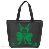 Funny Shamrock Leaf Hockey Sticks And Helmet St Patricks Day Gift Tote Bag thumb 0