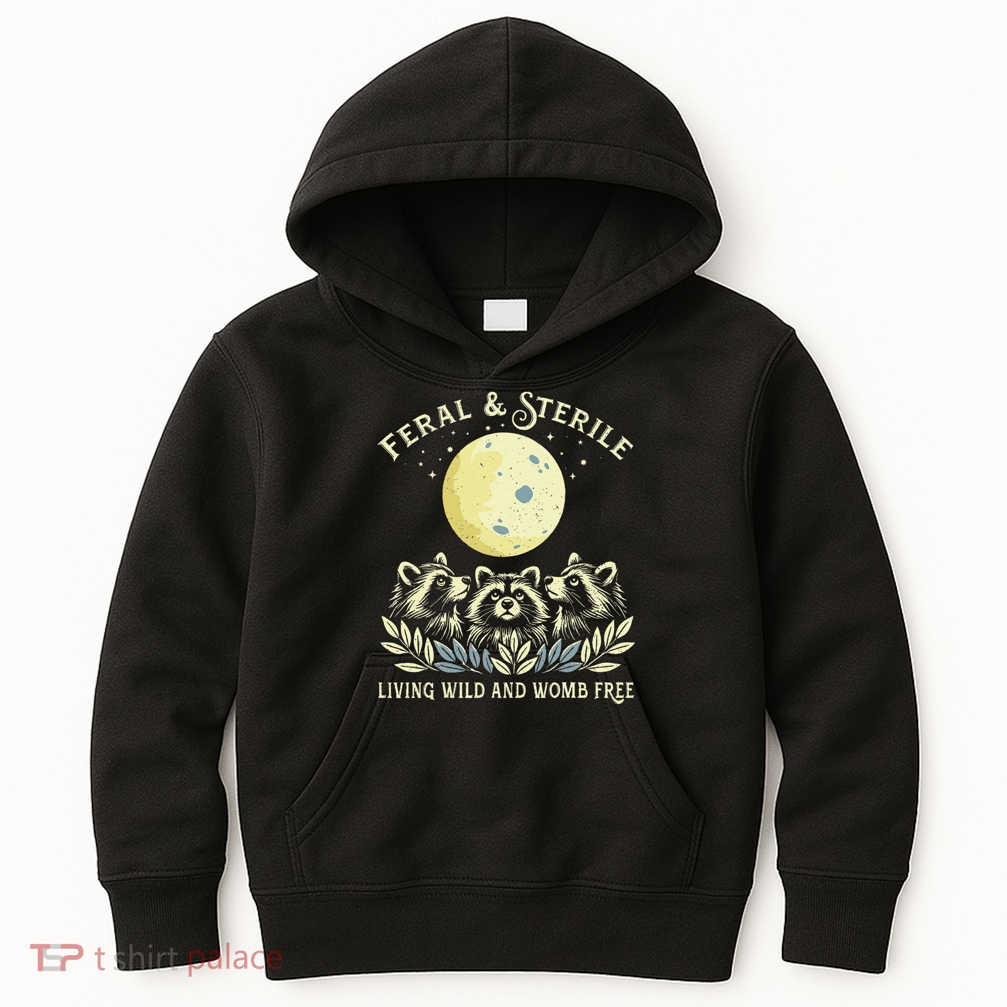 Feral & Sterile Living Wild And Womb Free Funny Racoon Retro Kids Hoodie