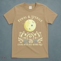 Feral & Sterile Living Wild And Womb Free Funny Racoon Retro T-Shirt thumb 5