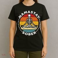 Funny Skeleton Lotus Position Yoga Sober Addiction Recovery T-Shirt thumb 4