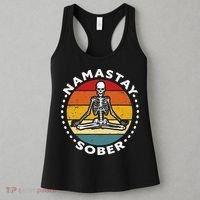 Funny Skeleton Lotus Position Yoga Sober Addiction Recovery Women's Tank Top thumb 3