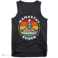 Funny Skeleton Lotus Position Yoga Sober Addiction Recovery Tank Top thumb 0