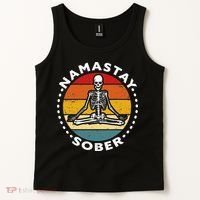 Funny Skeleton Lotus Position Yoga Sober Addiction Recovery Tank Top thumb 2