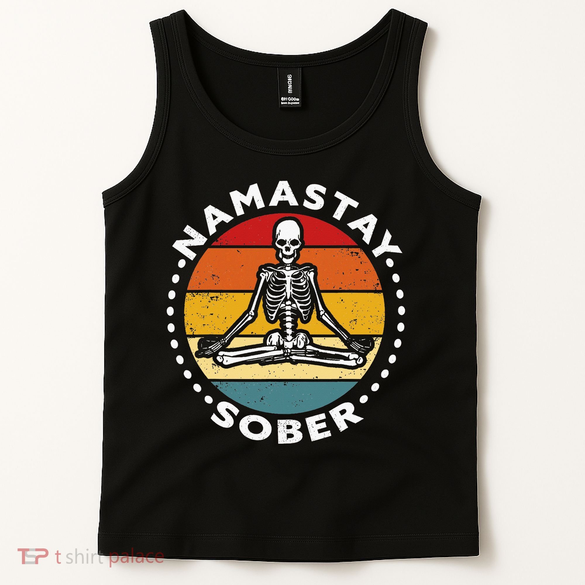 Funny Skeleton Lotus Position Yoga Sober Addiction Recovery Tank Top