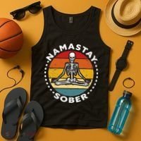 Funny Skeleton Lotus Position Yoga Sober Addiction Recovery Tank Top thumb 4