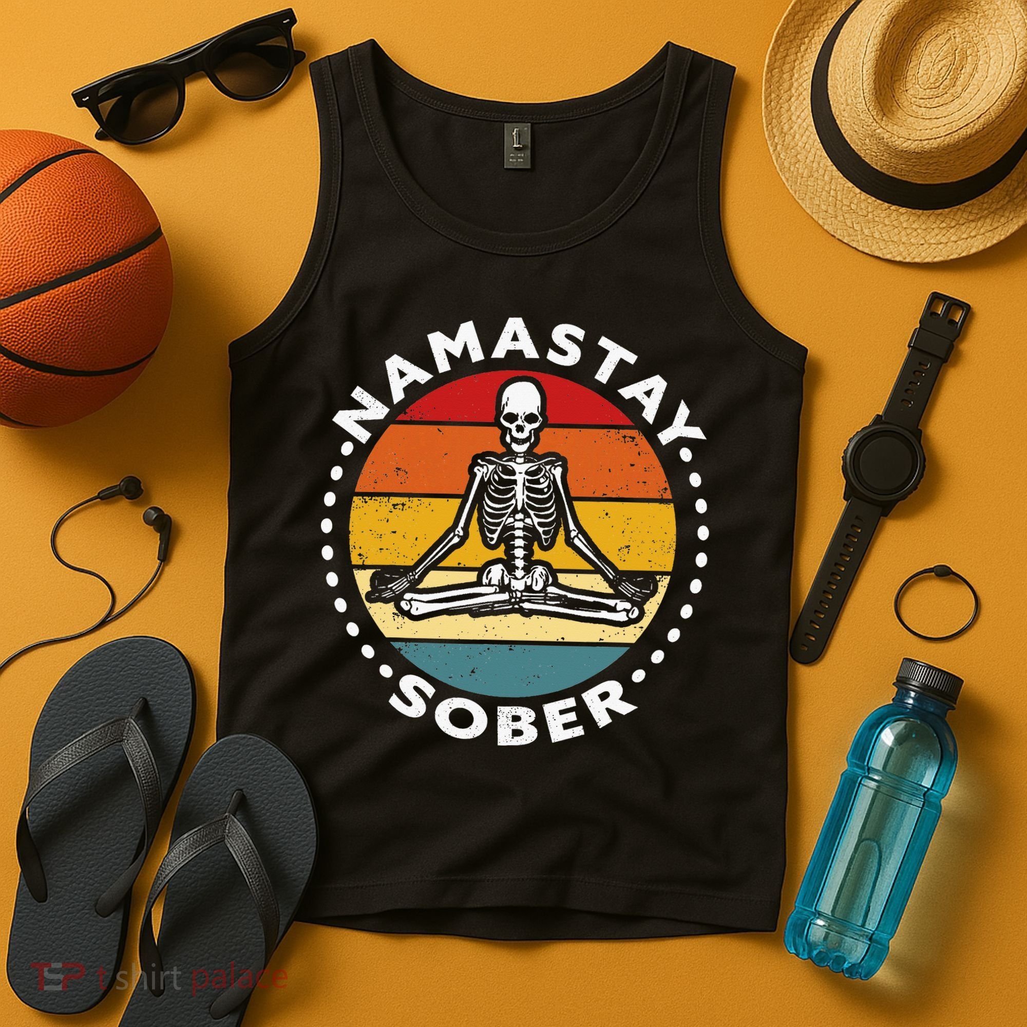 Funny Skeleton Lotus Position Yoga Sober Addiction Recovery Tank Top